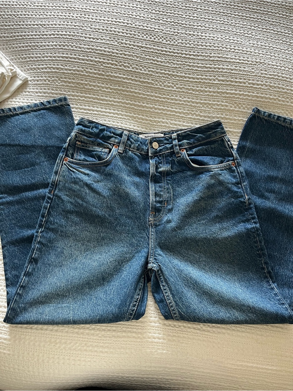 Reformation Blue High-Rise Straight-Leg Jeans